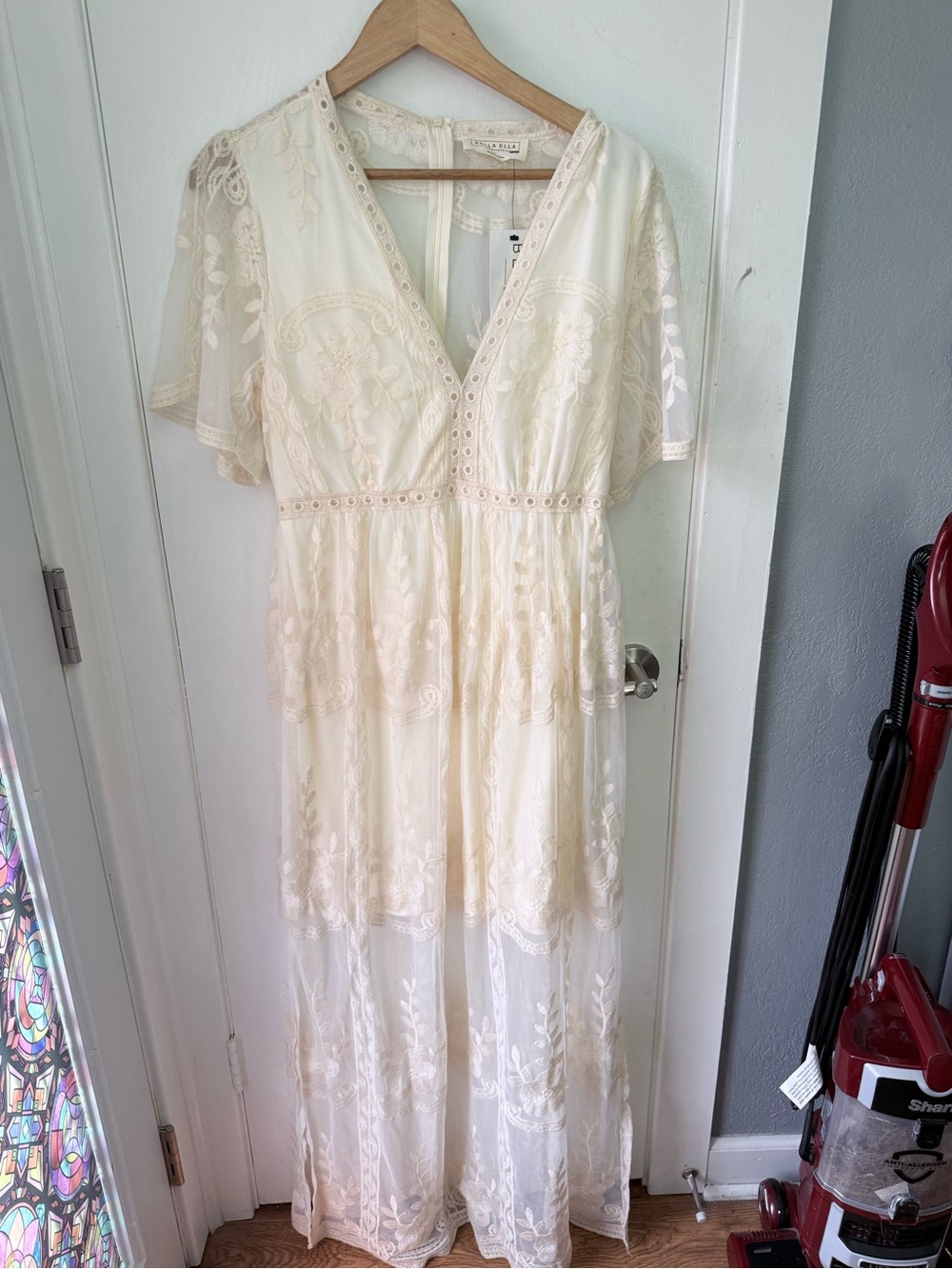 Bella Ella boutique dress ecru embroidered V-neck maxi dress - Free People